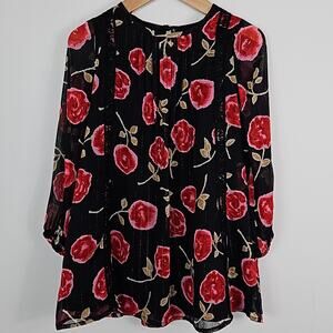 Kate Spade Hazy Rose Metallic Chiffon Dress in Black and Red | Toddler 4Y